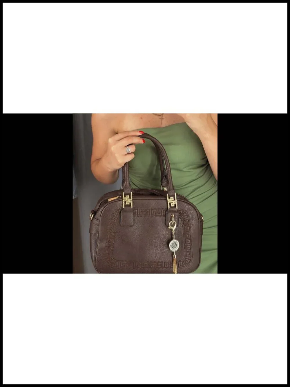 Vegan Leather Small Satchel Crossbody Handbag with Tassel & Detachable Strap
